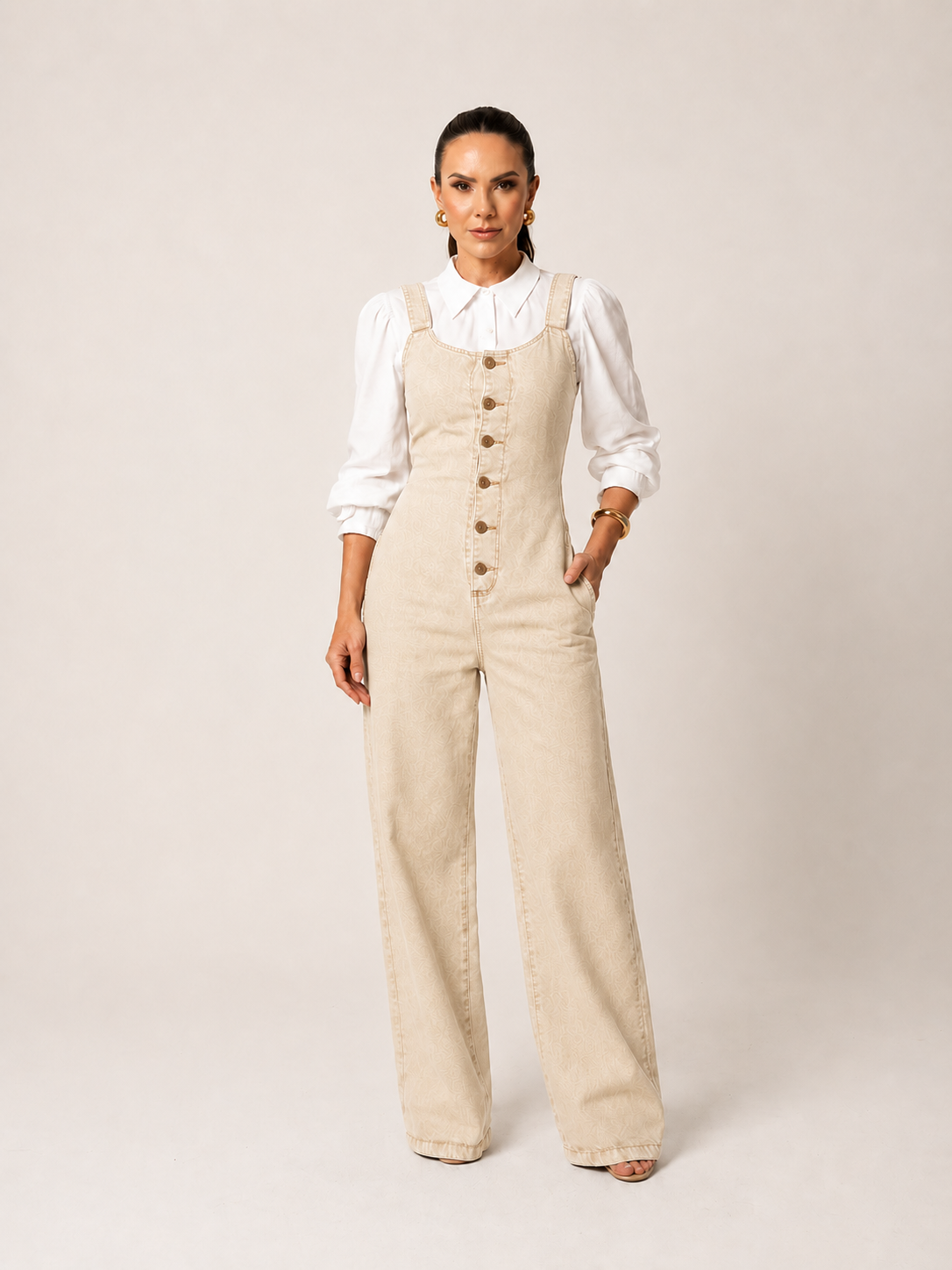 Macacão Jeans Wide Leg Alenice + Brinde