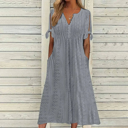 Vestido de Renda Jana - Gola em V de Manga Curta (Verão 2026)