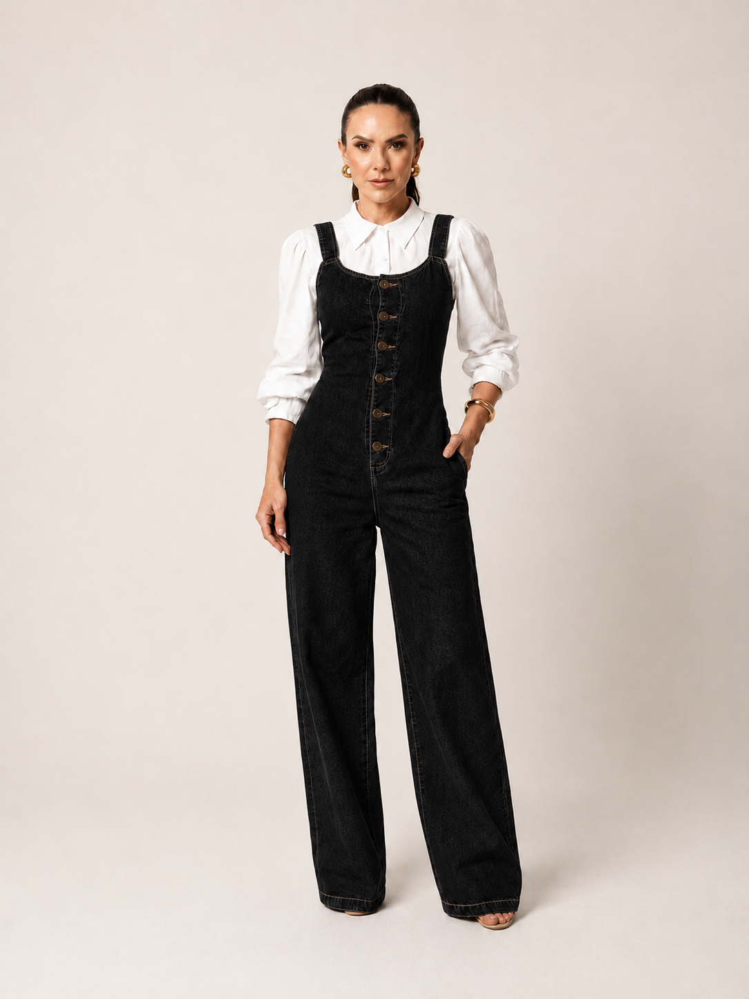 Macacão Jeans Wide Leg Alenice + Brinde